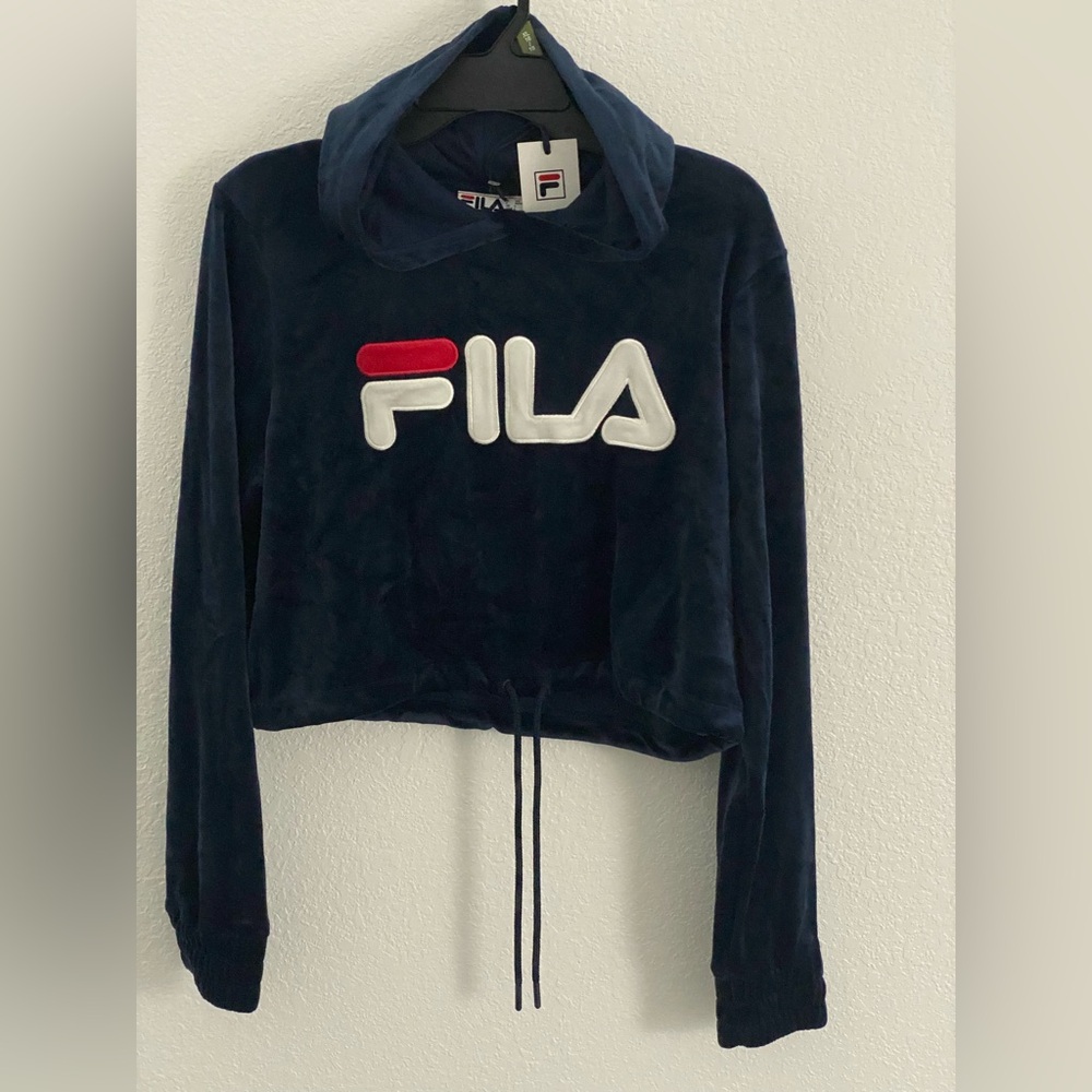 Fila Dark Blue Velour Crop Sweatshirt